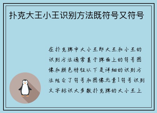 扑克大王小王识别方法既符号又符号